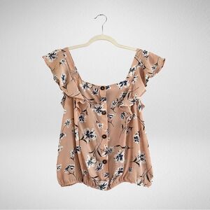 Sienna Sky Floral Ruffle Square Neck Blouse Pink Size Small